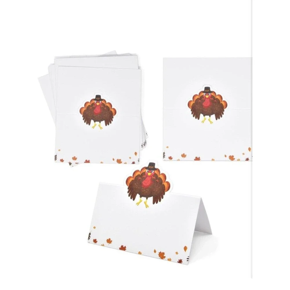 100 PK. Turkey White Place Cards for Thanksgiving Parties: 3.5” x 2”) NEW